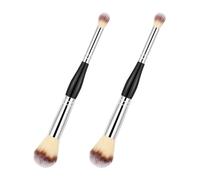 NUSITOU 2pcs Double Ended Makeup Brush Set Powder Blush Blending Brushes with Abs Aluminum Fiber Handle for Incredible Skin Touch and Setting, Black Colour for Daily Makeup Use by Ladies