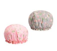 NUSITOU 2pcs Flamingo Printed Shower Caps for People with Thick and Long Hair, Waterproof Peva Material, Portable with Elastic Band, Reusable Bathing Hats for Home and Travel