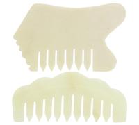 NUSITOU 2pcs Jade Scalp Massager Comb Rounded and Smooth Edges for Deep Massage on Face and Body Skin, Natural Beige Gua Sha Combs for Sculpting and Relaxation