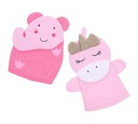 NUSITOU 2pcs Pink Bathing Mitts Body Scrubbing Gloves Made of Composite Cotton with Elephant and Unicorn Shapes, Compact Exfoliating Mittens That Refresh Skin, for Bath Time
