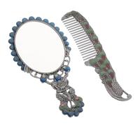 NUSITOU 2pcs Portable Vintage Handheld Makeup Mirror and Comb Set, Mini Cosmetic Vanity Mirror with Retro Peacock Design, Travel-friendly Beauty Accessory for On-the-go Use