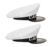 NUSITOU 2pcs Yacht Sailor Hat Captain Yacht Hat Classic Navy Style Polyester Breathable Fabric Logo Embroidery Adults Men Dress up Party Summer