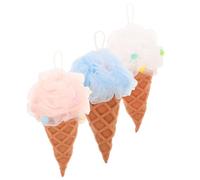 NUSITOU 3pcs Bath Shower Sponge Balls 7.86x5.50x3.14inch Exfoliating Multi-Functional Sponge for Adults and Babies Shower with Thickened Cotton Hanging Rope Ice Cream Shape Magnificent