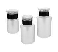 NUSITOU 3pcs Empty Push Pump Bottles for Nail Polish Remover, Plastic Sturdy Refillable Dispenser Containers with 60ml 150ml 180ml Capacity, Portable Black Bottles for Travel and Beauty
