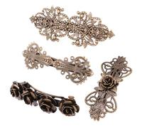 NUSITOU 4pcs Vintage Copper Hair Clips Set with Spring Clasp, European Style Retro Hair Barrettes for Women, Includes Royal, Four Flowers, Curved Vine, and Rose Designs