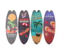 NUSITOU 4pcs Wooden Surfboard Wall Decor Plaques for Indoor and Outdoors, Coastal-inspired Summer Beach Signs, Elegant Hanging Surf Board Wall Art for Home Decoration