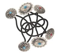 NUSITOU 6pcs Boho Vintage Western Hair Ties Pack Multi Colored Hair Elastic Ropes with Pumpkin Flower Design Stretchy Alloy and Imitation Turquoise for Women Outdoor Adventures