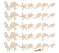 NUSITOU 70pcs Unfinished Wooden Cutouts Blank Unfinished Wooden Pieces Assorted Color Double-Sided Graffiti DIY Crafts for Home Decor and Painting Wood Slice Ocean Animal Shapes Including