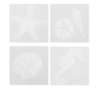 NUSITOU 8pcs Drawing Templates Painting Stencils Hollow Out Stencils Pet Material Beige Creative Funny Adorable Sea Star Seahorse Shell Patterns for Decorate Wood and Posters