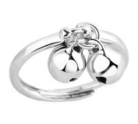NUSITOU Adjustable Bell Finger Open Ring Women Double Ball Dangling Ring Copper Material for Daily Use