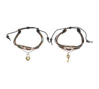 NUSITOU Adjustable Brown Leather Couple Bracelet Pair with Alloy Link Chains, Unique Knitting Wrist Strap for Daily Life and Party Accessories