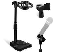 NUSITOU Adjustable Desktop Microphone Stand and Shock Mount Holder with Stable Base Includes Mic Clip Made of Sturdy Plastic and Metal, Table Mic Bracket for Recordings and Speeches