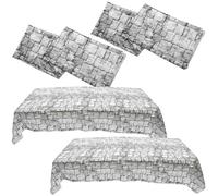 NUSITOU Birthday Party Tablecloth 4Pcs Set Featuring Medieval Knight Castle Design, Rectangular and Shapes, Plastic Material, for Restaurant and Outdoor Picnic Settings