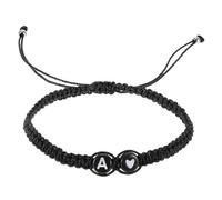 NUSITOU Braided Couples Bracelets with Heart Beads, Adjustable Initial Rope Wristbands for Women and Men, Handmade Black and White Love Charm Wrist Chains for Friendship and Couple