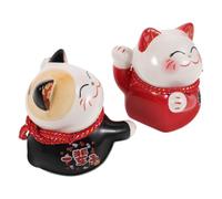 NUSITOU Cat Figurine with Smooth Dust-resistant Finish for Home and Office Modern Style Ceramic Lucky Cat Coin Bank Teaching to Collect Loose Change and Keeps Coins Organised, Feng Shui