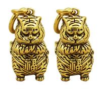 NUSITOU Copper Tiger Keychain Pendants Mini Stylish Tiger Keyring 2pcs Lightweight Hanging Decor with Chinese-style Design Not Hurt to Your Hand