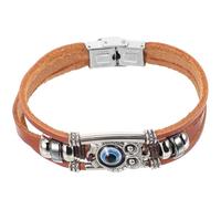 NUSITOU Cowhide Owl Bracelet for Men and Women, Multi-Layer Woven Beaded Wristband with Blue Eye Charm, Stackable Trendy Braided Leather Bracelet Suitable for Casual Wear