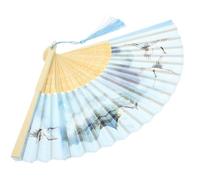 NUSITOU Folding Hand Fan Elegant Vintage Design Traditional Chinese Style with Silk Cloth and Bamboo Frame, Handheld Foldable Fan with Delicate Pattern for Party and Room Decoration