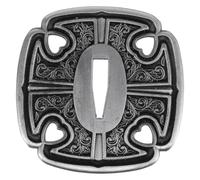 NUSITOU Hand Guard Tsuba for Tanto, Silver Metal with Engraved Pattern, 7.30x7.30x0.50cm, Ergonomic Design Disperses Impact, Traditional Style for Cultural Exhibitions and Display
