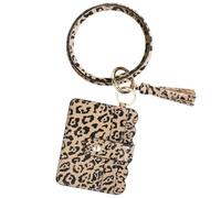 NUSITOU Key Chain Bag Unique Fashionable Wrist Pouch Pu Leather Leopard Pattern with Fringed Bracelet Design, Stable Longevity and No Burr for Women