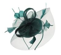 NUSITOU Lightweight Mesh Gauze Fascinator Headband with Artificial Plume for Women Wedding Banquet and Tea Party in Dark Green