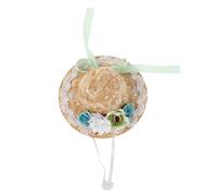 NUSITOU Miniature Straw Hat for Dolls with Bowknot and Flowers, 15.5cm Diameter, Whimsical and Charming Decorative Element for DIY Projects and Doll Displays, Straw and Cloth Material