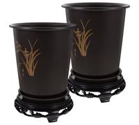 NUSITOU Orchid Planting Pots with Drainage Base, Large Diameter Plastic Planters 2 Sets for Cymbidium and Plants, for Office, Balcony and Indoor Spaces