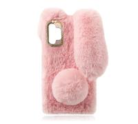 NUSITOU Pink Plush Bunny Rabbit Ear Phone Shell Soft Tpu Protective Case with Rhinestone Frame Compatible with A32 5G Suitable for Cold Weather and Casual Use