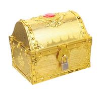 NUSITOU Pirate Treasure Chest Mini Treasure Box Plastic with Key Lock Vintage Creative Antique-style Design Smooth Surface Compact Suitable for Ages Game and Bookcase Display