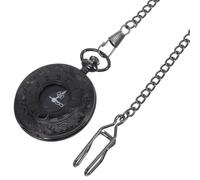 NUSITOU Pocket Watch Black Metal Case Round Classic Retro with Dual Display Dial and Thick Chain Featuring Roman and Arabic Numerals, Suitable for Everyday Use