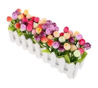 NUSITOU Realistic Random Potted Wood Low Artificial with Plant Flowers Plastic Materials Maintenance and Easy Installation Color and Wedding and Entryways Decorative Use