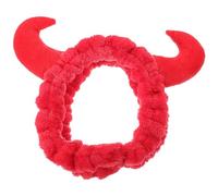 NUSITOU Red Plush Spa Headband Devil Horn Hair Accessory Holds Hairstyle in Place Convenient for Washing Face Women Stylish Unique Fashionable for Spa Facial Skin Care