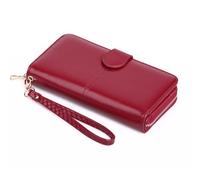 NUSITOU Stylish Red Pu Leather Wallet for Women with Huge Capacity and Secure Zipper Buckle, Featuring Lanyard for Office and Parties Use