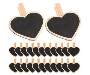 NUSITOU Wooden Chalkboard Clips with Heart Tags 24 Pieces for Photo Holding and Kitchen Note Display
