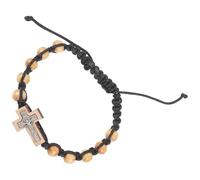 NUSITOU Wooden Prayer Bead String Bracelet Rosary Beads Simple Elegant Alloy Lightweight Unisex Adjustable Cross Charm Personal Wear