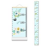 Nustila Flowers Plants Growth Chart for Kids Baby Height Chart Ruler Removable Canvas Wooden Frame Hanging Wall Rulers Measurement Charts for Floral Toddler Room Decor - 79"X7.9" with Beige Wood