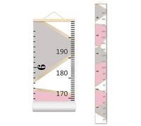 Nustila Pink Gray Color Block Growth Chart for Kids Baby Height Chart Ruler Removable Canvas Wooden Frame Hanging Wall Rulers Measurement Charts for Toddler Room Decor - 79"X7.9" with Beige Wood