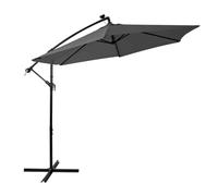 Nustone 3 Metre Round Cantilever Parasol, Patio Umbrella with UV Protection, Steel Frame for Ultra Stability and Solar LED Lights for Outdoors, Garden and Terraces in Grey