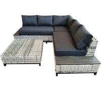 Nustone 4-Seater L-Shape Rattan Garden Patio And Terrace Furniture Set, Coffee Table With Tempered Glass In Brown Grey
