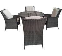 Nustone Luxury 5 Piece Rattan Garden Furniture Set Round Glass Table, Outdoor Patio Dining Set For 4 In Beige