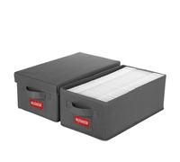 NUSWOR DVD Storage Box - Perfect DVD Case Storage Solution, Stackable DVD Organizer with Lid, 2Pack DVD Holder 15.75 x 8.1 x 6.1 inches - Holds 50 DVDs - Grey, USNWDVD2S2
