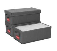 NUSWOR DVD Storage Box - Stackable DVD Case Holder Organizer, DVD Storage Solutions Pack of 3- Holds up to 75 DVDs - 15.75 x 8.1 x 6.1 inches - Grey, USNWDVD3P2