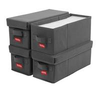 NUSWOR Premium CD Storage Box | Stackable CD Organizer Box with Lid | Holds 140 Jewel Cases | 14.37 x 5.5 x 6.3 inches | 4 Pack | Grey