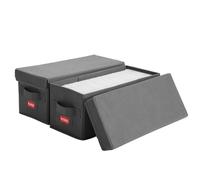NUSWOR Premium CD Storage Box - Stackable CD Organizer Box with Lid - Holds 70 Jewel Cases - 14.37 x 5.5 x 6.3 inches - 2 Pack - Grey