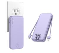 Nusyddy Portable Charger, 10000mAh PD20W Fast Charging Power Bank with Built-in Cables & Wall Plug, Travel Essential External Battery Pack, USB C Battery Phone Charger for iPhone, iPad, Samsung Purple