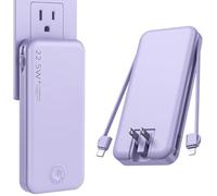 Nusyddy Portable Charger with Built in Cable and AC Wall Plug, USB C Power Bank 12000mAh 22.5W Super Fast Charging, Lightweight Portable Phone Charger Travel Battery Pack for iPhone, Samsung, Tablets