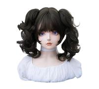 Nut Brown Short Pigtails Wig with Bangs Claw on Ponytails Lolita Curly Hair Synthetic Wig for Daily Party