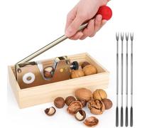 Nut Cracker Heavy Duty Nutcrackers with Wooden Base Adjustable Nut Tongs Manual Nut Crackers for All Nuts Nut Cracker Tool for Walnut Pecan Almond Hazelnuts Chestnut and More-4 Picks Included