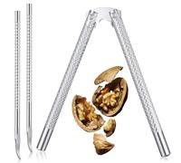 Nut Crackers for All Nuts, Stainless Steel Walnut Cracker Tool with 2 PCS Seafood Pecan Cracker Pickers, Heavy Duty Chestnut Opener for Walnuts Hazelnuts Almonds Crab Lobster Leg (Silver)