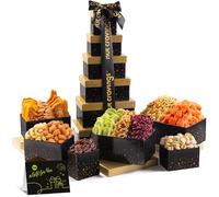 NUT CRAVINGS Gourmet Collection Easter Treats, Dried Fruits & Mixed Nuts Gift Basket in Black Tower + Ribbon (12 Assortments) Arrangement Plate Bday Care Package Healthy Kosher